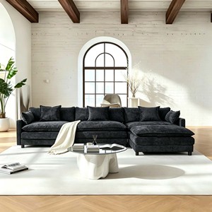 Sofá Moderno de Chenilla con Chaise Reversible, Asiento Profundo y Cómodo, 4 Plazas, Forma de L, Patas de Madera para Sala de Estar, Disponible en EE. UU. - Product Image 2