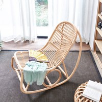 Ensemble de fauteuil à bascule de salon en rotin naturel Dreamhause, style japonais, avec table basse et canapé pour balcon