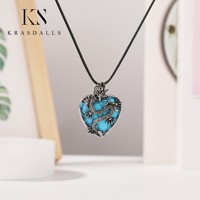 Nouveau multicolore Antique argent sculpté Dragon pendentif coeur oeil de tigre pierre précieuse coeur pierre de naissance collier à breloques pour hommes et femmes