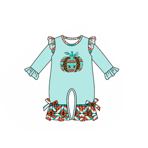 Custom Infant <b>baby</b> girl green pumpkin print kids wholesale romper long sleeve <b>jumpsuit</b> child cute set - Product Image 1
