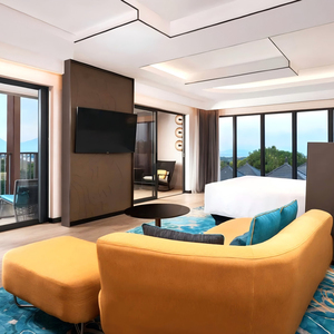 Set Completo di Mobili Moderni per Hotel: Arredamento per Camera da Letto, Sala da Pranzo e Lobby con Tavolo, Sedie e Divano - Product Image 2