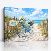 Tableau mural en toile Vélo de plage côtier Décoration marine pour salon, chambre, salle de bain Échantillons OEM ODM prêts en moins d'une journée
