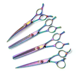 PS-0009 Customized Titanium Professional Dog Grooming Scissor Set Japan 440c Curved Chunker Cat Vg10 Pet Shear Thinning Color