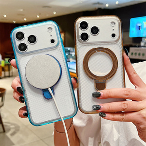 Coque de téléphone antichoc mate avec anneau magnétique et support intégré pour iPhone 17 16 15 Pro Max, transparente, avec support et dos texturé givré - Product Image 3