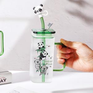 Üretici sevimli <span class=keywords><strong>Panda</strong></span> Lid yaratıcı cam bardak kapak ve saman ile isıya dayanıklı cam kupa cam saman ile çocuklar için - Product Image 2