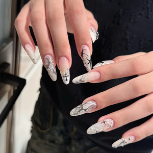 Uñas Acrílicas Y2K Minimalistas con Efecto Metal Líquido, Forma Almendrada, Uso Diario, Cobertura Total, para <span class=keywords><strong>Chicas</strong></span> - Product Image 3
