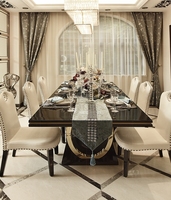 Meubles de villa de luxe haut de gamme, table à manger moderne personnalisée en acier inoxydable, marbre noir de 12 mm d'épaisseur, 8 places