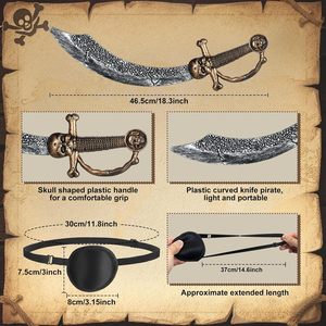 <span class=keywords><strong>Accessori</strong></span> per Costume da <span class=keywords><strong>Pirata</strong></span> MH-1025 per Adulti, Cappello Ecologico per Halloween, Benda per Occhi, Collana con Teschio, Coltello in Plastica Argento - Product Image 4