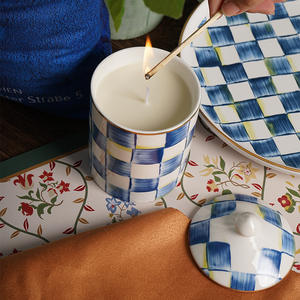 MacKen export high-grade minimalist blue and white checkerboard ceramic plate pastry <b>tray</b> sugar jar storage jar - Product Image 2