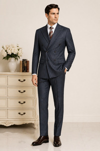 Costume d'affaires décontracté pour homme, gris foncé rayé, anti-décoloration, double boutonnage, <span class=keywords><strong>ensemble</strong></span> 2 pièces, vente en gros - Product Image 6