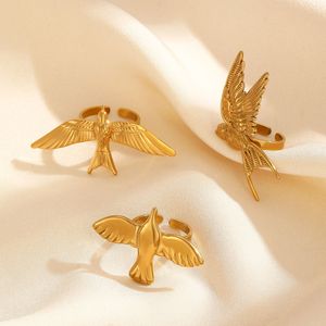 Anello Vintage a Forma di Uccello in Volo per Donne, Placcato in Oro 18K, Acciaio Inossidabile, Regolabile, con Ali, Gioiello Impermeabile - Product Image 5