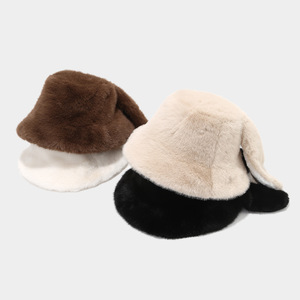 High Quality Fall And Winter Warm Fisherman Cap Faux Fur Cute Bucket <strong>Hat</strong> With <strong>Rabbit</strong> Ears - Product Image 3