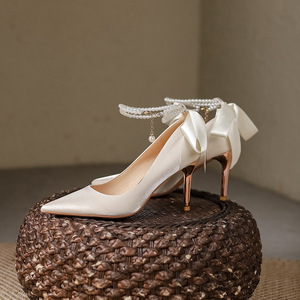 Chaussures élégantes en satin blanc pour femme, à talon aiguille, pour mariée, demoiselle d'honneur, mariage et Bar Mitzvah - Product Image 6