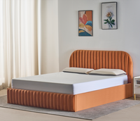 Lit de rangement relevable en velours avec sommier à lattes en bois