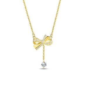 สร้อยคอจี้เพชรทรงโบว์สำหรับผู้หญิงจาก Dan Jewelry ทำจากเงินแท้ 925 ประดับด้วยเพชรคิวบิกเซอร์โคเนีย 5A พร้อมสายสร้อยเคลือบทอง - Product Image 1