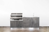 Meubles de cuisine extérieurs modernes Vermonhouzz en acier inoxydable 304, système d'îlot barbecue toutes saisons avec évier et rangement