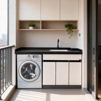 Meuble de sol moderne en aluminium avec panneau alvéolé, étanche et résistant à l'humidité, avec évier et robinet intégrés, pour buanderie