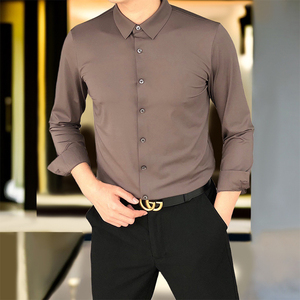 Camisas Camisas OEM/ODM nuova <span class=keywords><strong>camicia</strong></span> da uomo Business Casual <span class=keywords><strong>Slim</strong></span>-<span class=keywords><strong>fit</strong></span> Non in ferro camicie da uomo a maniche lunghe girocollo nero - Product Image 2