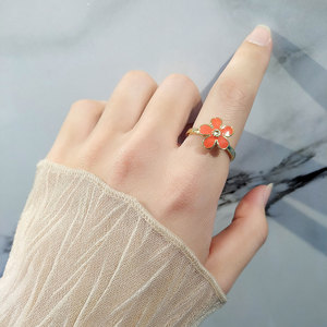 High Quality Fashion Open Gold Plated Cute <b>Ring</b> Copper Colored Drop Glue Rotating Flower <b>Adjustable</b> <b>Rings</b> Anxiety Jewelry Girls - Product Image 2