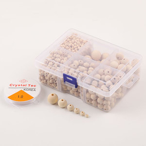 Natural Wood <b>Bead</b> <b>Set</b> Multi Size Round <b>Beads</b> For Bracelet Making DIY Craft Supplies 100Pcs Box - Product Image 1