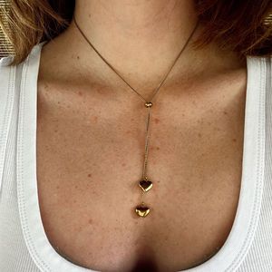 Collier chaîne en Y en acier inoxydable, long, multicouche, avec pendentif goutte d'eau géométrique, unisexe, chaîne de pull tendance - Product Image 3