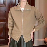 Dünner Winter-Damen-Strickpullover für Herbst und Freizeit mit Reißverschluss vorne, Anti-Schrumpf, atmungsaktiv, Spandex-Baumwolle, Cardigan mit langen Ärmeln, einfarbig