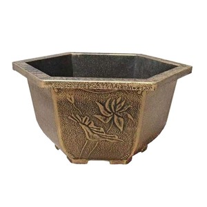 Rui Yang Aluminum <b>Plastic</b> Imitation Copper Round Flower Pot Outdoor Garden <b>Planter</b> Injection Molding With Holes For Hydroponic - Product Image 2