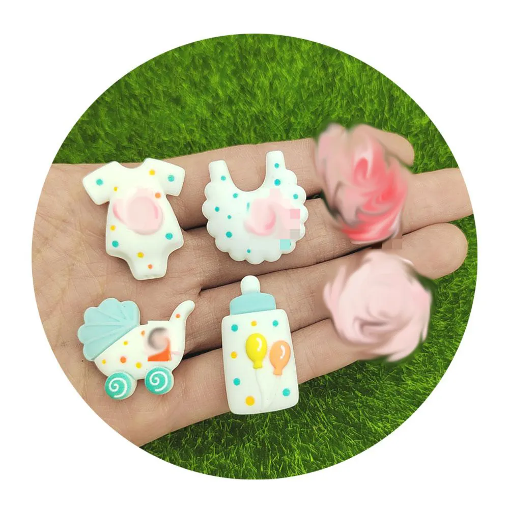 Kawaii White Baby Care Charms Bib Baby Carriage Flatback Craft for Baby Hair Clips Scrapbook Embellishment