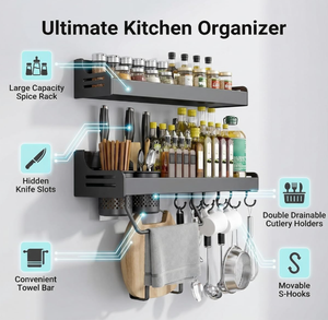 <strong>Spice</strong> <strong>Rack</strong> Hanging <strong>Spice</strong> <strong>Rack</strong> Kitchen Shelf Wall No Drilling <strong>Spice</strong> Organiser with Knife Slot Hook Cup Kitchen Shelf Wall - Product Image 3