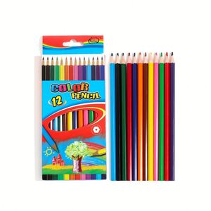 Ensemble de crayons en bois 12 couleurs de haute qualité personnalisés de marque OEM Crayons de coloriage avec logo pour les enfants à l'école pour la peinture en cadeau - Product Image 1