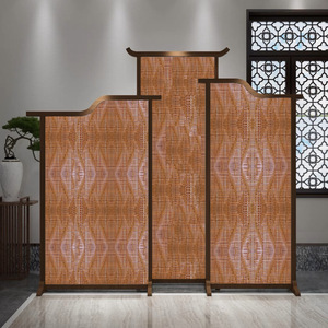 Bamboo Woven Folding Screen Amber Color Solid Wood Frame Chinese Style Room Divider For Tea Room Home Office Hotel - Product Image 3
