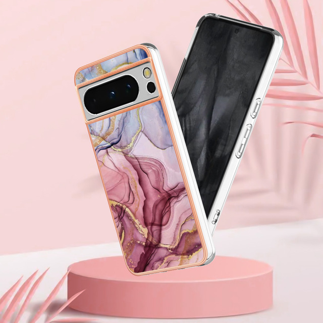 Cross-Border Applicable Luxury Electroplated Marble Pattern Phone Case for Google 8Pro Pixel 9pro Drop-Resistant Case Boxed