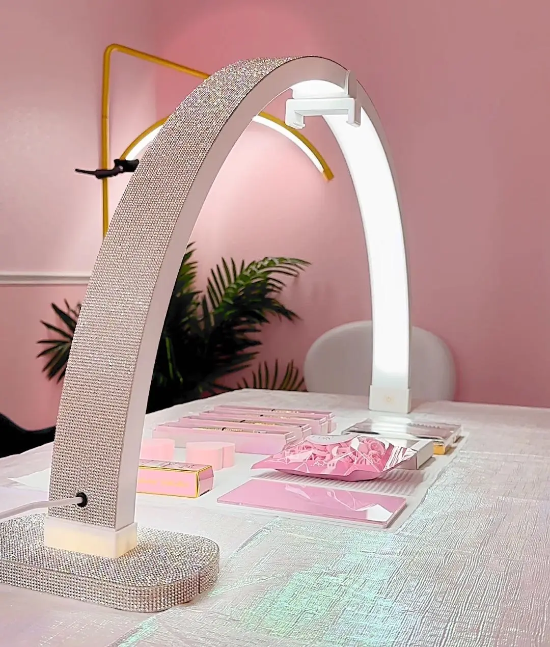 LOGOTIPO personalizado 30 Polegada Nail Desk Lâmpadas Desktop Arch Anel Luz Crescente Em Forma De Mesa Lâmpada Levou Meia Lua Luz Para Manicure Tatuagem