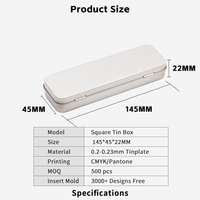 Boîte en fer blanc rectangulaire à couvercle articulé 145 x 45 x 22 mm, étui à crayons en fer blanc, emballage écologique, impression offset CMYK avec logo personnalisé