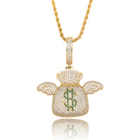 Pendentif Hip Hop personnalisé Sac d'argent volant entièrement serti de zircons, accessoires de collier pour hommes et femmes
