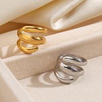 Cincin Terbuka Minimalis Garis Tebal Bahan Stainless Steel Gaya Eropa dan Amerika, Cincin Trendi Hip Hop yang Dapat Dipersonalisasi Grosir