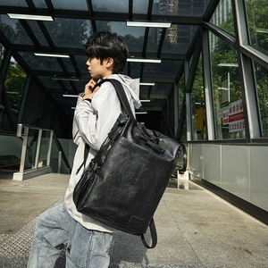Men's PU <b>Backpack</b> Dark <b>Brown</b> 16 Inch Laptop Bag Business Travel Casual Shoulder Bag - Product Image 2