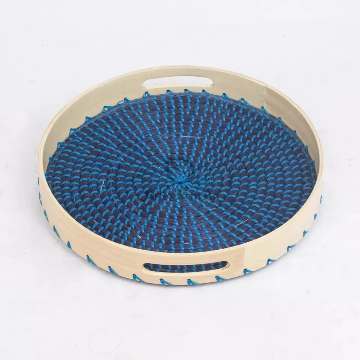 Eco friendly round seagrass and bamboo decorative bamboo serving tray with handle for home decor made in Vietnam