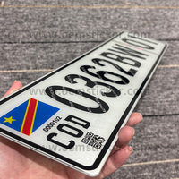 Plaque d'immatriculation automobile Congo RDC au design actualisé avec code QR, microtexte de sécurité et numéro personnalisé