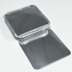 Wegwerp Vierkante 9 Inch Aluminiumfolie Voedselcontainer Met Papieren Deksel Voedsel Afhaalfolie Doos Lunchfolie Doos Voor Voedselverpakking