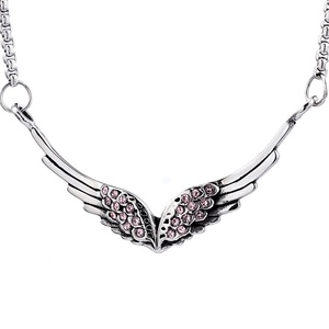 Stainless Steel Angel Wings <b>Necklace</b> Silver Tone Crystal Accent Pendant <b>Delicate</b> Wing Design Minimalist Jewelry for Women - Product Image 5