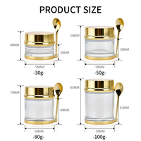Pots en verre pour crème 30g 50g 80g 100g avec cuillère, contenants cosmétiques transparents de luxe avec couvercles dorés pour beurre corporel et soins de la peau
