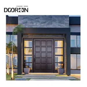 High Quality Modern Farmhouse Exterior Solid Wood External Doors With Wood Frames