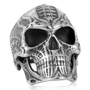 Skull <b>Ring</b> Men's Stainless Steel <b>Silver</b> Geometric Design Punk Style Jewelry Gift - Product Image 5