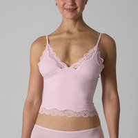 Camisola Corta SUHE con Encaje y Cintura Ajustada para Mujer, Sin Costuras, Transpirable, Ecológica, de Spandex/Nylon de Alta Elasticidad