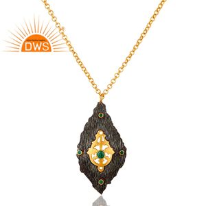 Designer 18k Gold Plated Silver Necklace Fabulous Emerald Gemstone Women's Pendant Necklace Jewelry Wholesale - Product Image 2