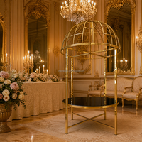 Table de dîner de mariage de luxe en acier inoxydable doré, grande table de banquet en forme de cage à oiseaux pour réception de mariage, décoration de fête d'hôtel
