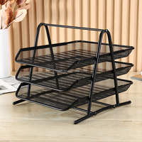 Porte-fichiers de bureau multifonctionnel Stable Amovible Trois couches Fer Art Stockage de données Grille métallique Rack de rangement de bureau Plateau de fichiers