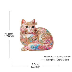 Broche de Esmalte Vintage Floral com Gato e Rolo Floral, Alfinete de Lapela de Gatinho com Strass para Mulheres, Acessório para Casacos e Vestidos - Product Image 3