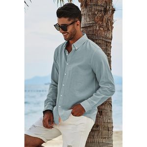 ชุดเดรสแขนยาวผ้าฝ้ายมีกระดุมสำหรับผู้ชายชุดเดรสธุรกิจเข้ารูปชุดชายหาด6XL ขนาดพอดีตัวสำหรับ100% ออกแบบได้ตามต้องการ - Product Image 1